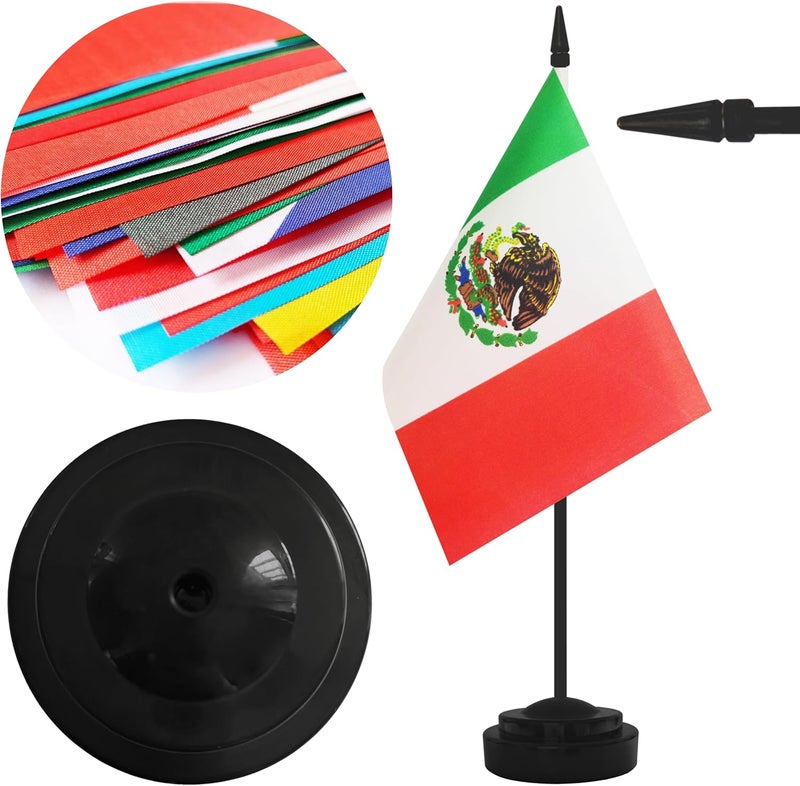 Yamiuo 2 Pack Mexico Desk Flag Set, Mexican Desktop Small Miniature Table Office Flag with 12" Black Pole and Black Base, Offices, Classroom, Home, Festival Decoration (Mexico) - Image 3